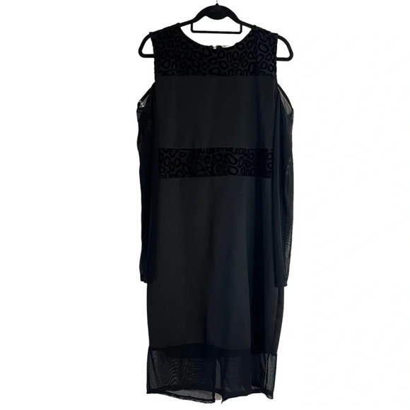Fashion to Figure Black Dress Size 2X Cold Shoulder Sleeve Sheath Velour Leopard - Picture 1 of 7